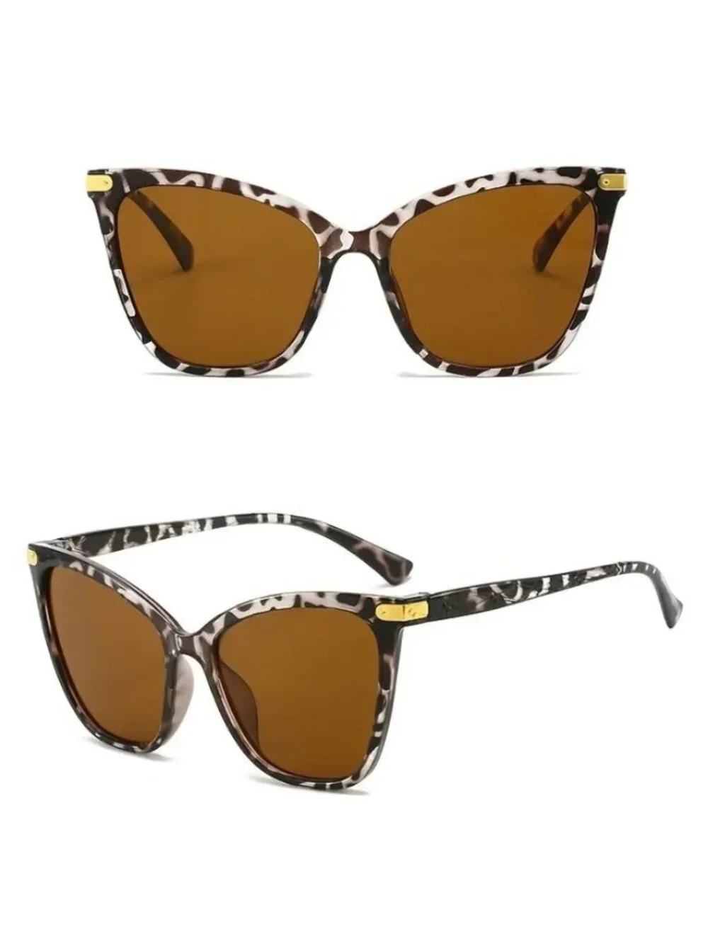 Leopard Print Oversized Cat Eye Sunglasses With Brown Gradient Lenses & Gold Acc